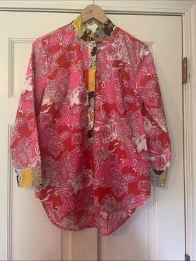 J Crew Vibrant Paisley Button-Up Shirt in Pink, Red & Yellow—Size XS